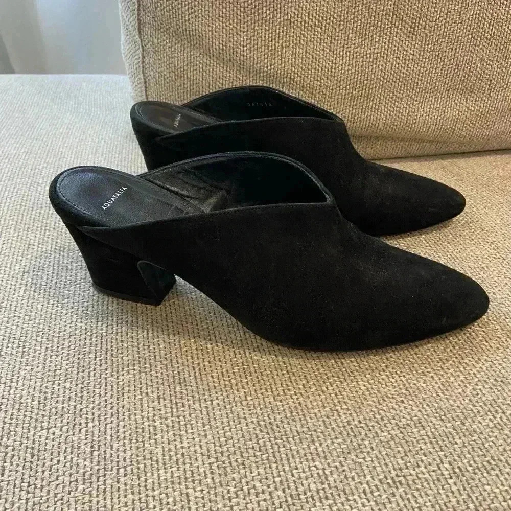 Aquatalia Olima Suede Waterproof Mules Black Size 8 - Picture 3 of 6